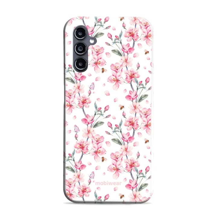 Carcasa rezistenta Mobiwear Elite Pro pentru Samsung Galaxy A56 5G, roz cu flori, material plastic si TPU, set 1 husa