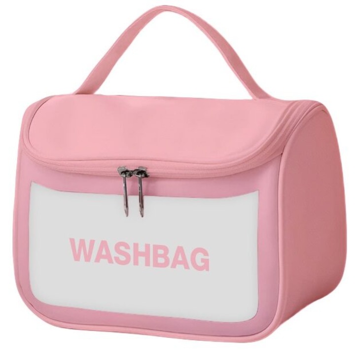 Gentuta cosmetica impermeabila, pentru femei, WashBag Top Choice 99557, roz