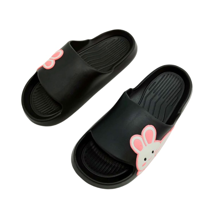 Papuci veseli dama, model Iepuras, H695, negru, 38/39