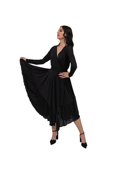 Черна дамска рокля с панделка