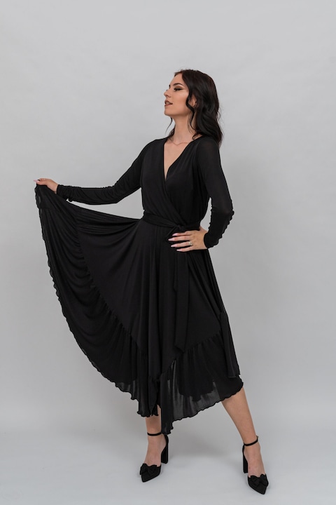 Rochie neagra, cu funda, pentru femei