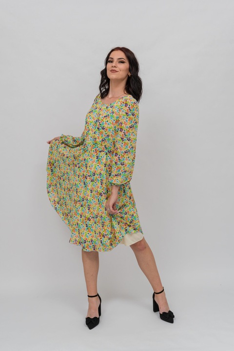 Rochie verde, de dama, cu imprimeu floral