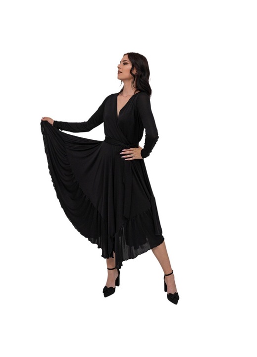 Черна дамска рокля с панделка