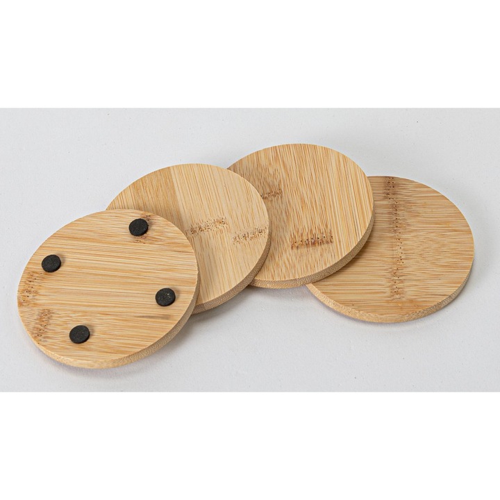 Set 4 suporturi pahare Excellent Houseware, bambus, 10x10 cm, maro, rotund