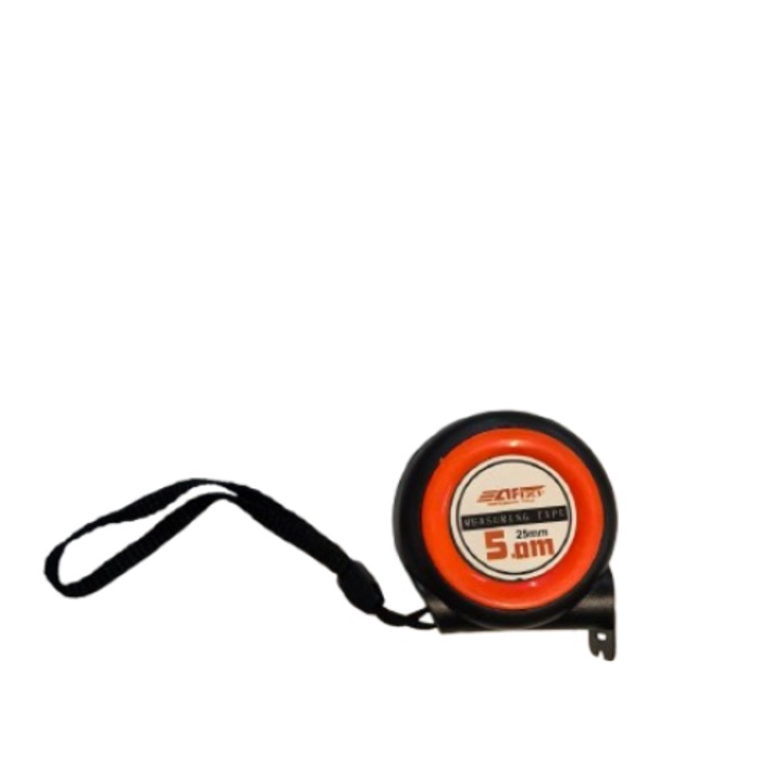 Professzionális mérőszalag 5 m, kompakt, övrögzítő rendszer, zsinórral, automatikus leállítóval, 5 m x 25 mm