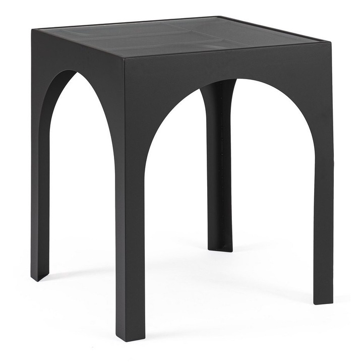 Черна стоманена маса със стъкло Archie 45x45x55 см