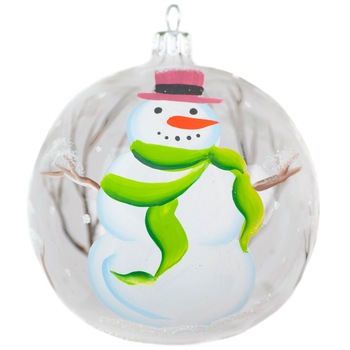 Glob din sticla 10 cm, pictat manual cu om de zapada transparent Glob din sticla 10 cm, pictat manual cu om de zapada transparent
