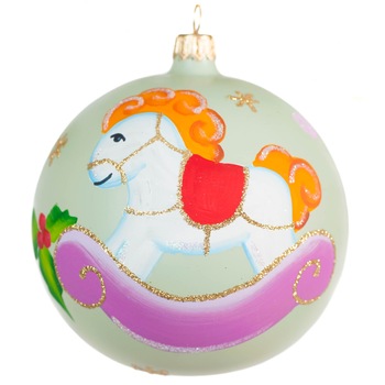 Glob din sticla 10 cm pictat manual, calut de carusel, verde Glob din sticla 10 cm pictat manual, calut de carusel, verde