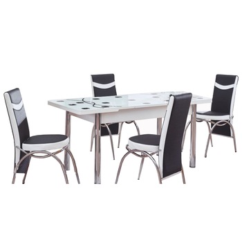 Set masa extensibila cu 4 scaune Modella cod 1300 Negru/Alb Set masa extensibila cu 4 scaune Modella cod 1300 Negru/Alb