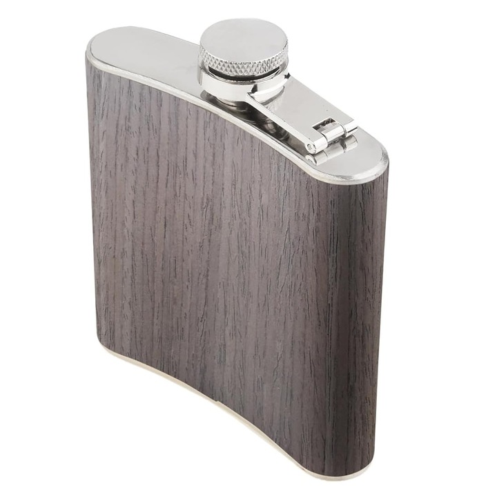 Метална джобна бутилка, Brynnberg, за здравина, 177 мл, имитация на дърво, кафява