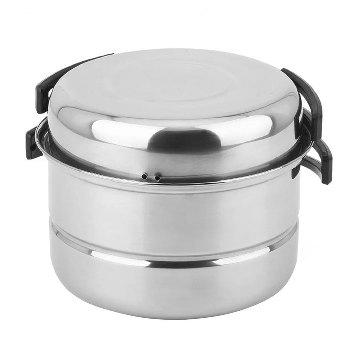 Set oala pentru camping, 3 piese, inox, 17.8x17.8x9.9cm, pentru 2-3 persoane, argintiu