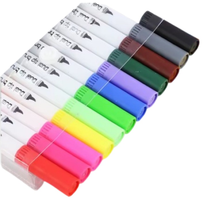 Set 12 markere pentru adulti, EVNC, Art Marker Dual Brush, 1 cap tip pensula si un 1 cap pentru detalii
