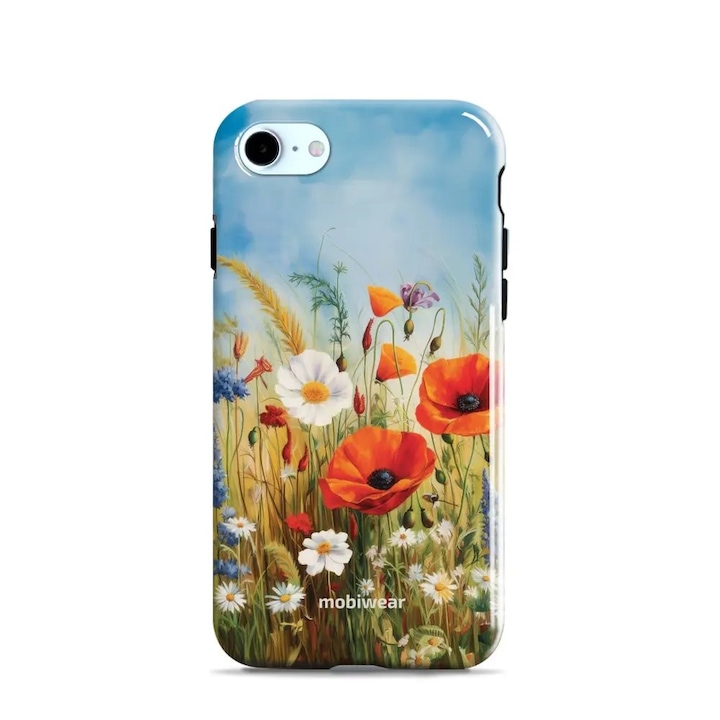 Устойчив калъф Mobiwear Elite Pro за Apple iPhone 7 / 8 / SE 2020 / SE 2022, зелен, дизайн с цветя, 2 слоя защита