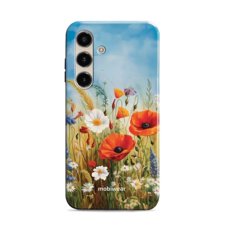 Husa rezistenta Mobiwear Elite Pro pentru Samsung Galaxy S24, verde, design cu flori, material plastic si TPU, set 1 husa
