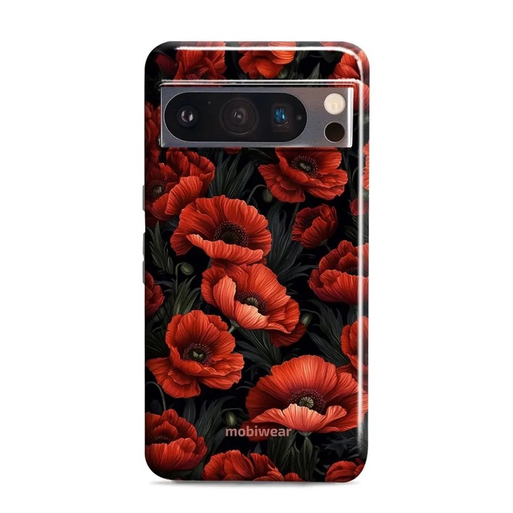 Mobiwear Elite Pro strapabíró tok Google Pixel 8 Pro-hoz, piros, virágmintás, dupla védelem