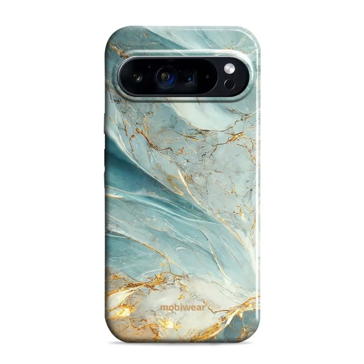 Husa rezistenta Mobiwear Elite Pro pentru Google Pixel 9 / 9 Pro, mramor verde si auriu, dimensiuni precise, protectie impotriva socurilor si zgarieturilor