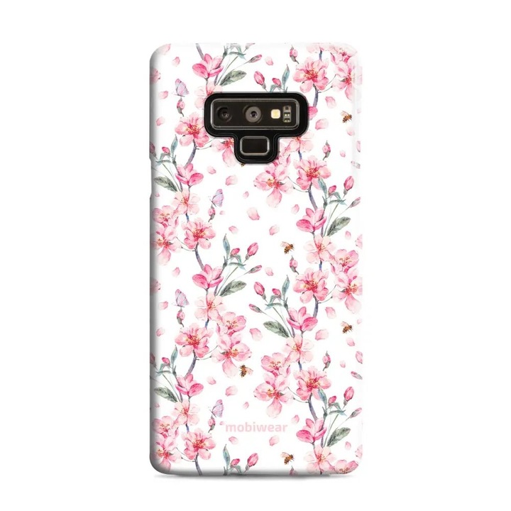 Carcasa rezistenta Mobiwear Elite Pro pentru Samsung Galaxy Note 9, roz cu flori, protectie dubla, material plastic si TPU
