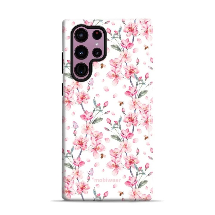 Устойчив калъф Mobiwear Elite Pro за Samsung Galaxy S22 Ultra, розов с цветя, пластмасов и TPU материал, комплект от 1 калъф