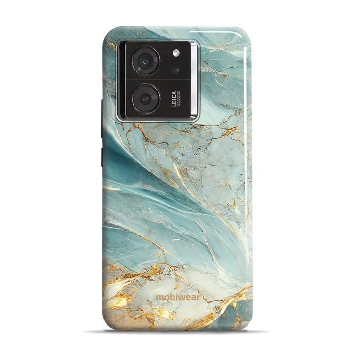 Удароустойчив калъф за телефон Mobiwear Elite Pro, зелен и златист мрамор, за Xiaomi 13T / 13T Pro, пластмасов и TPU материал, комплект 1х калъф
