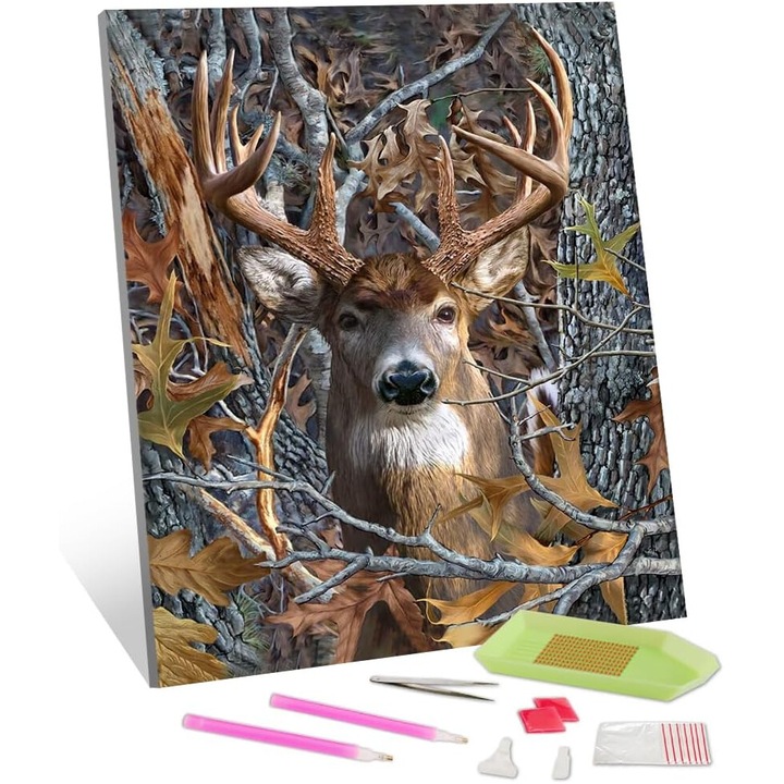 Set de pictura cu diamante 5D, model "cerb", 30x40cm