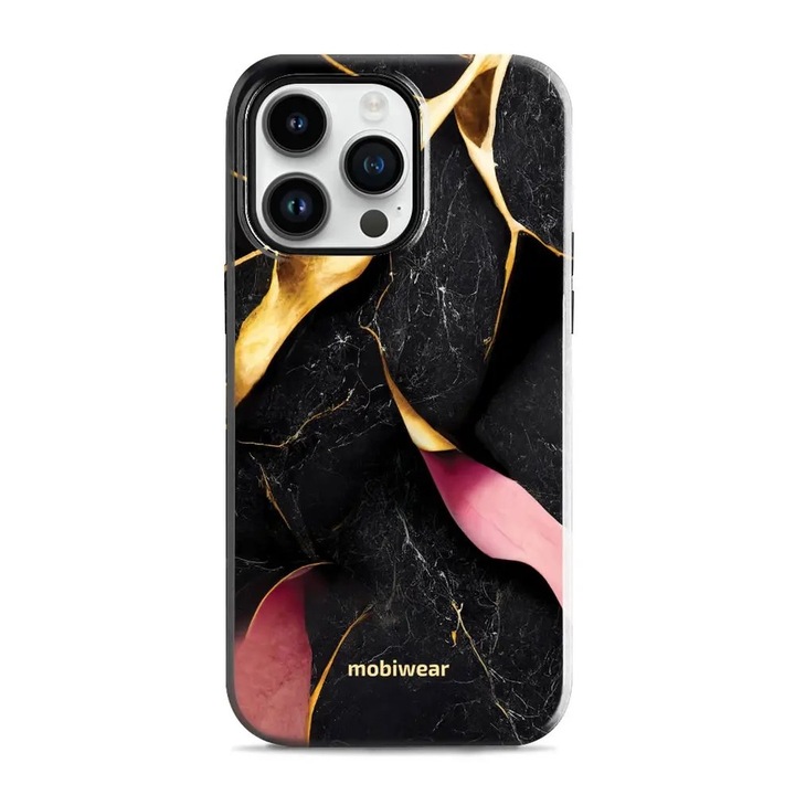 Husa rezistenta Mobiwear Elite Pro pentru Apple iPhone 14 Pro Max, marmora neagra si aurie, 2 straturi, protectie impotriva socurilor