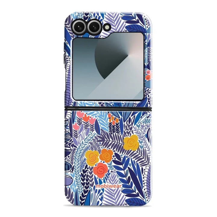 Устойчив калъф Mobiwear Elite Pro за Samsung Galaxy Z Flip 6, флорален дизайн, многоцветен, с поддръжка