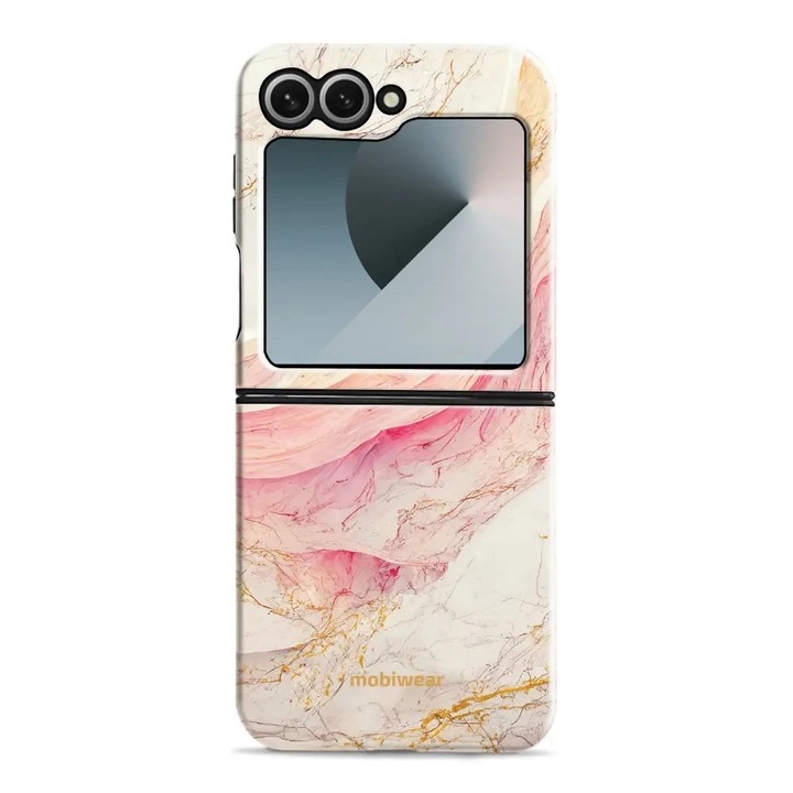 Калъф Mobiwear Elite Pro за Samsung Galaxy Z Flip 7 FE, розов и златен мрамор, удароустойчив, включена стойка