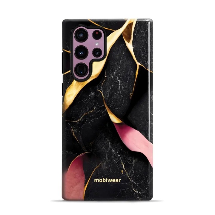 Издръжлив калъф Mobiwear Elite Pro за Samsung Galaxy S22 Ultra, черен и златен мрамор, 2 защитни слоя