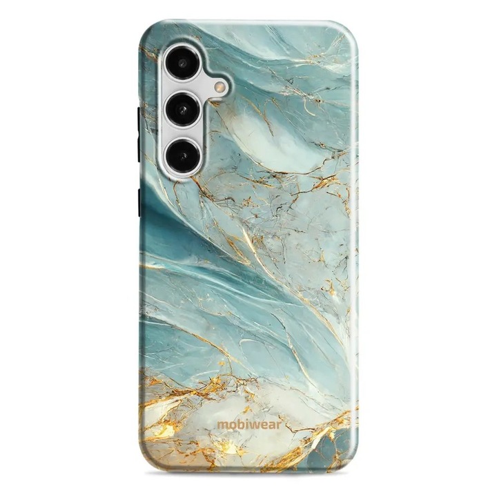 Husa rezistenta Mobiwear Elite Pro pentru Samsung Galaxy S24 FE, mramor verde si auriu