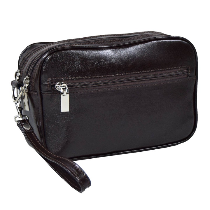 Sötétbarna bőr kézitáska, MAGAZINULDEGENTI, kézi és válltáska modell 034