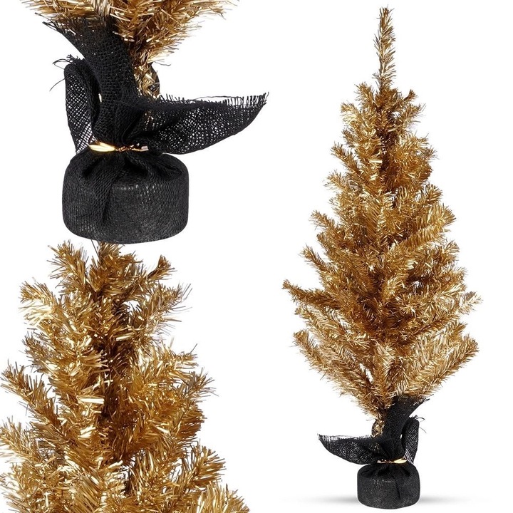 Pom de Craciun artificial, 90 cm, auriu, cu baza betonata, design modern