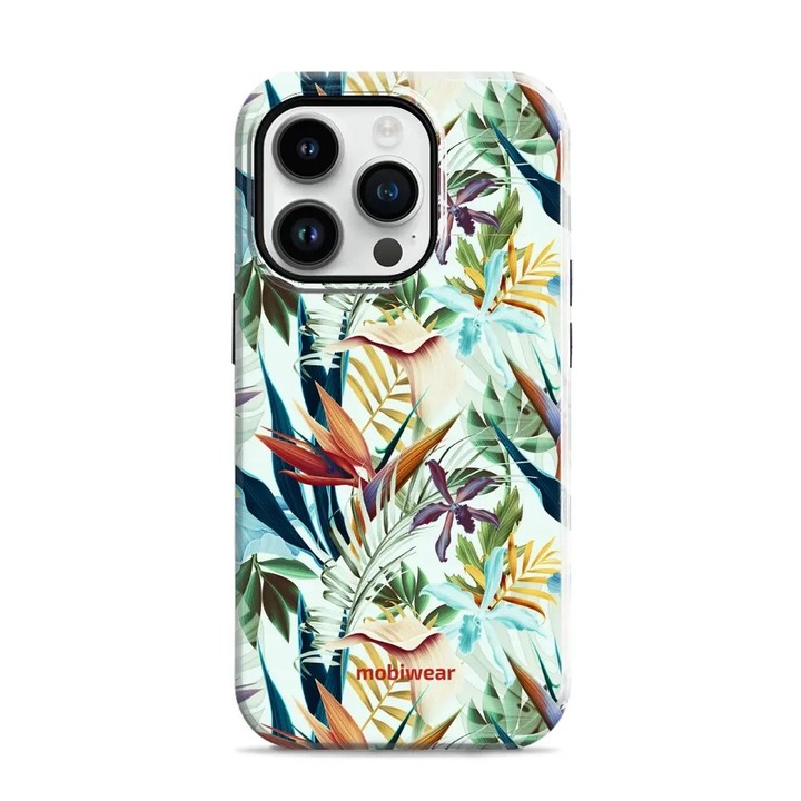 Husa rezistenta Mobiwear Elite Pro pentru Apple iPhone 14 Pro, verde, design cu flori