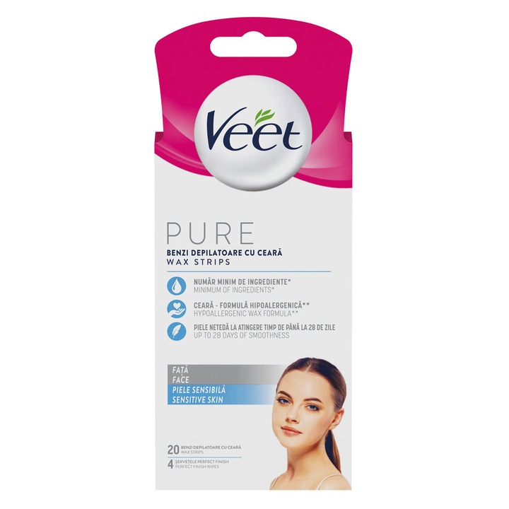 Pachet 2 X Benzi Depilatoare Fata Veet Pure Sensitive Skin 20buc