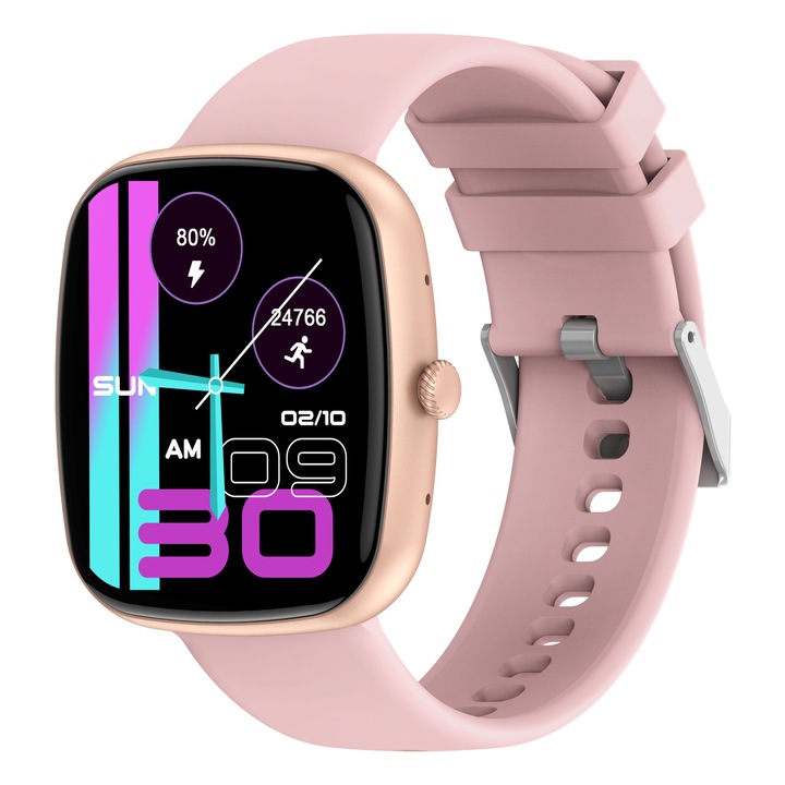 Smartwatch TRUSMI WH01-012 безжичен Bluetooth 5.2, Автономия 7 дни, Интелигентен, Спорт, Обаждане, HD микрофон, Високоговорител, Ai аудио асистент, Приложение Dafit, Съвместимост с Android/iOS, Унисекс, Розов