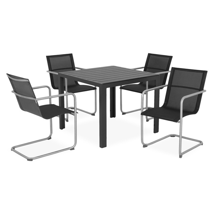 Set mobilier gradina/terasa 4 scaune si masa, Maison Mex ENCORE/ESSEN, negru/gri