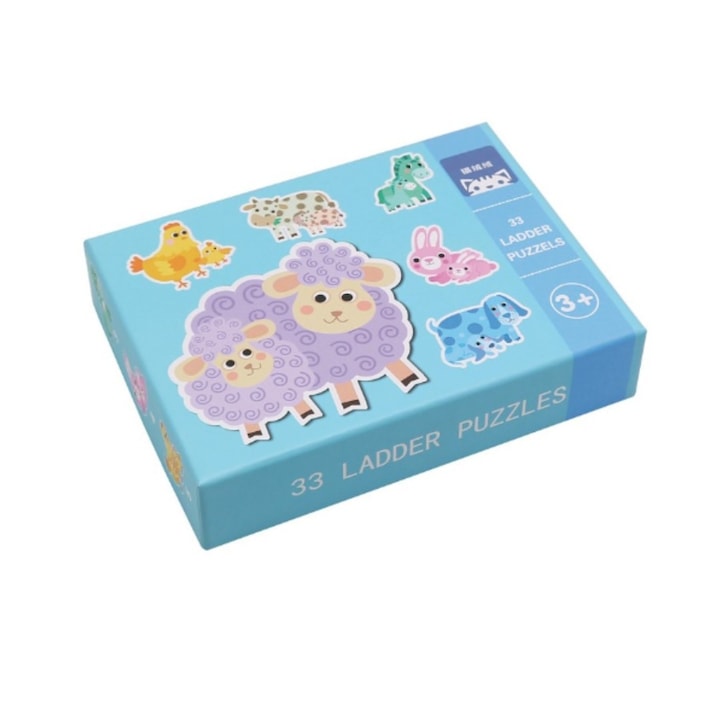 Puzzle de asociere, cognitiv, 6 puzzle-uri in cutie, multicolore, Animale