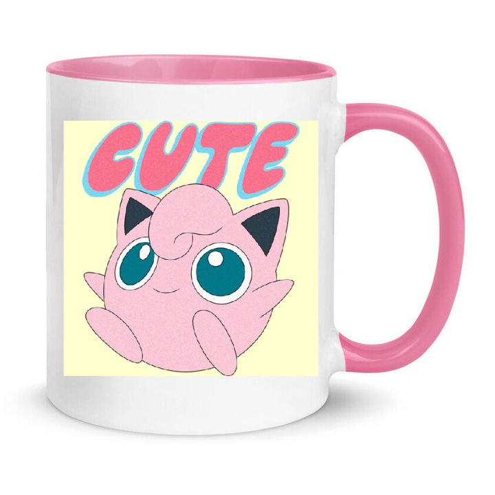 Cana ceramica Pokemon Jigglypuff, 330ml, alb-roz, design adorabil