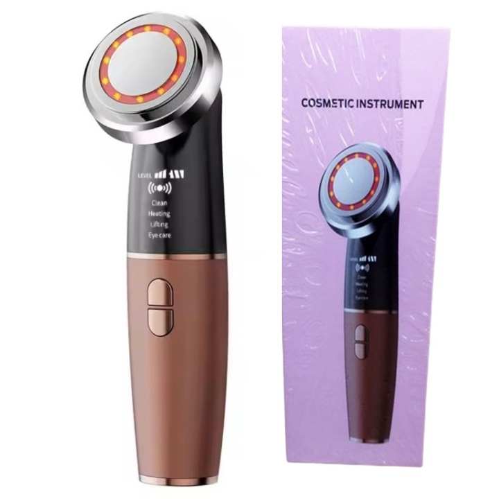 Уред за лице против бръчки, уред за третиране на лице, почистване, овлажняване и регенерация на кожата, мултифункционален, с 3 режима на LED светлина, мезотерапия, акумулаторна батерия