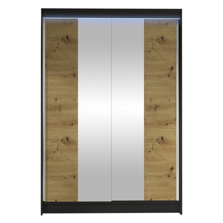 Dulap Parys II cu LED, MIRJAN24, negru + artisan, 58x120x200 cm