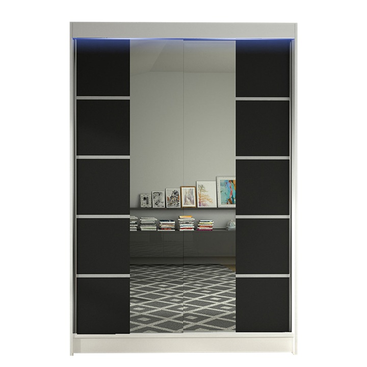 Dulap Parys V cu LED, MIRJAN24, alb + negru, 58x120x200 cm