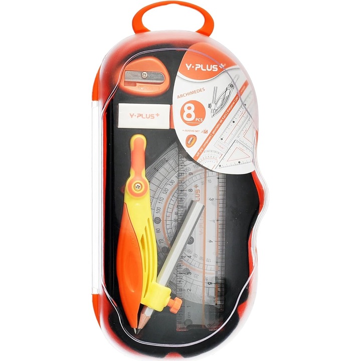 Trusa geometrie Archimedes in cutie plastic - 8 piese, Y-Plus