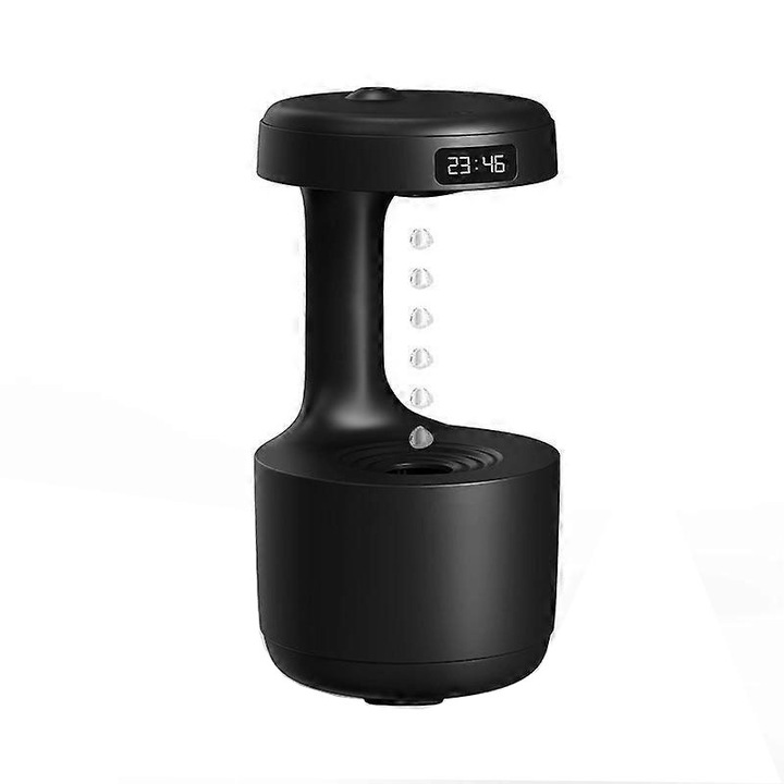 NEXTLY ултразвуков антигравитационен овлажнител на въздуха, дисплей с дигитален часовник, 2 режима на работа, околна LED светлина, безшумен, Touch Control, USB захранване, 600 мл, черен