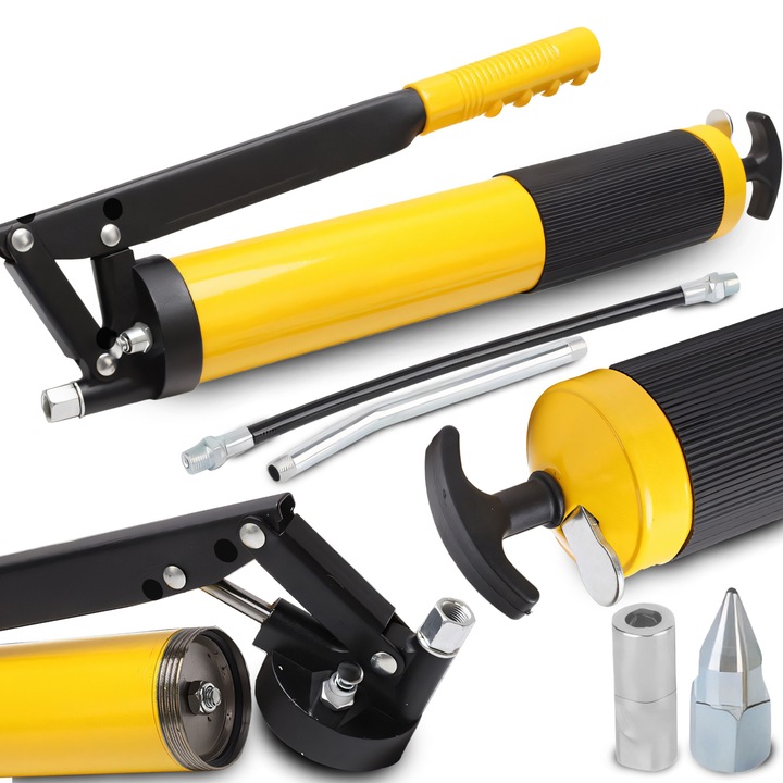 Pompa De Ungere Manuala RETOO HandyTools, 600 ml, Aplicare Precisa, Maner Ergonomic, Constructie Solida, Utilizare Versatila In Atelier si Mentenanta, Rezistenta La Uzura, Compatibila Cu Lubrifianti Diferiti, Capat Rigid si Flexibil, Certificat CE