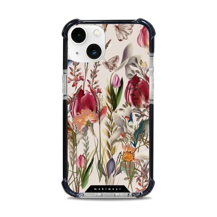Husa rezistenta Mobiwear MagSafe Elite Bumper pentru Apple iPhone 13, multicolor, material plastic si TPU, design cu flori