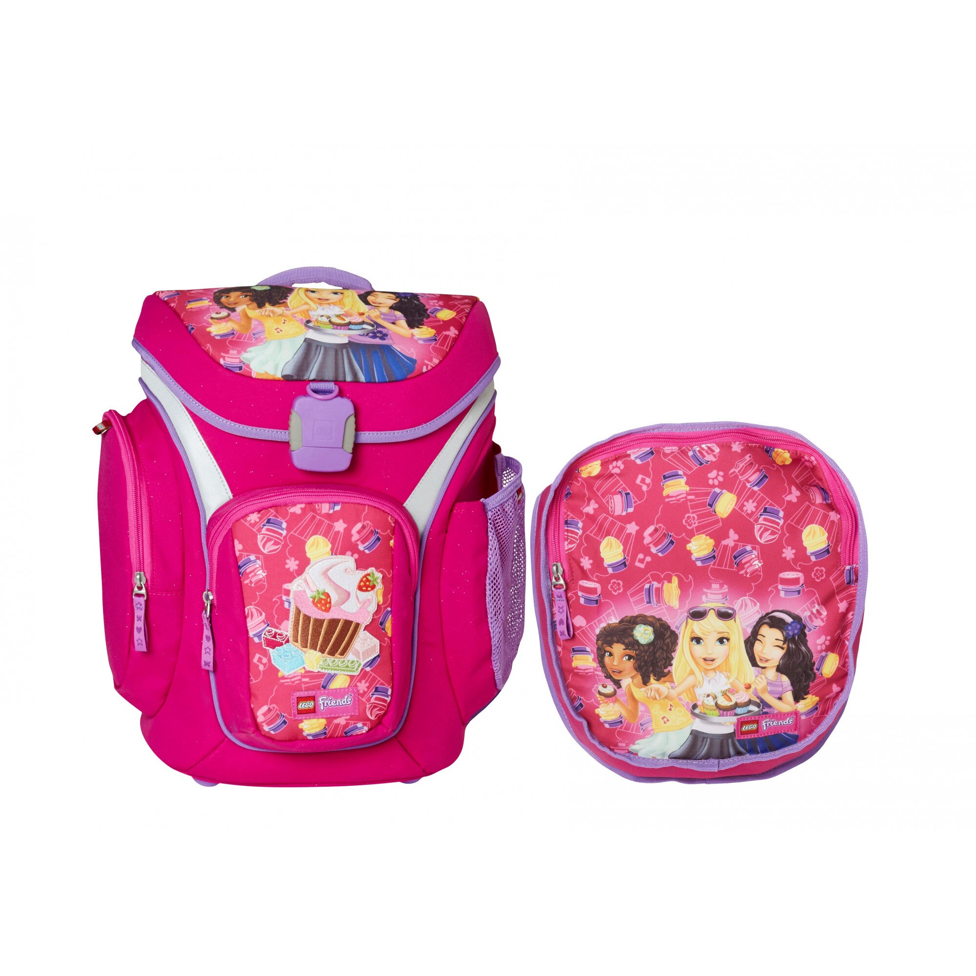 Ghiozdan scoala Explorer si sac sport, LEGO Core Line - design roz Friends Cupcake, 28.5 x 19.5 x 43 cm