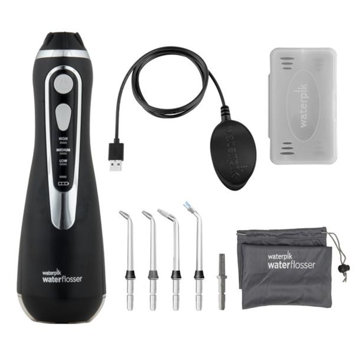 Irigator bucal Waterpik Profesional WP-582, portabil, 4 capete curatare, 3 trepte presiune, incarcare USB magnetica, negru
