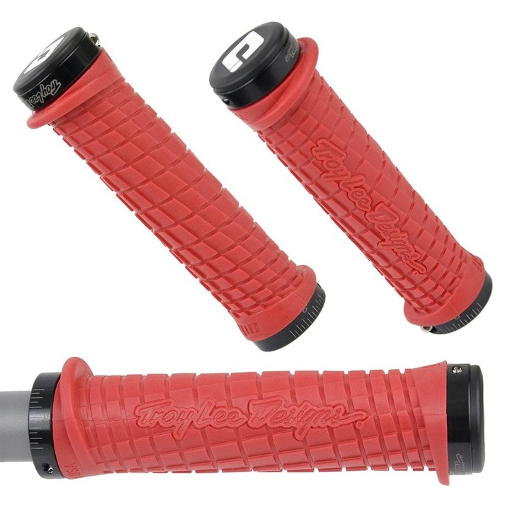 Велосипедни ръкави ODI Troy Lee Designs Lock-On, червени, с черни скоби, 130 мм