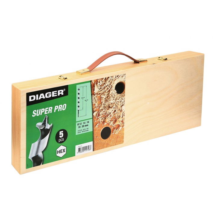 Set 5 burghie lemn, L460 mm, coada hexagonala