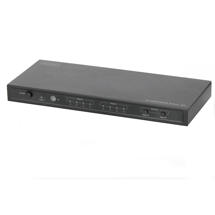 Превключвател DIGITUS, 4 HDMI входа, 2 HDMI изхода, HDTV, С дистанционно
