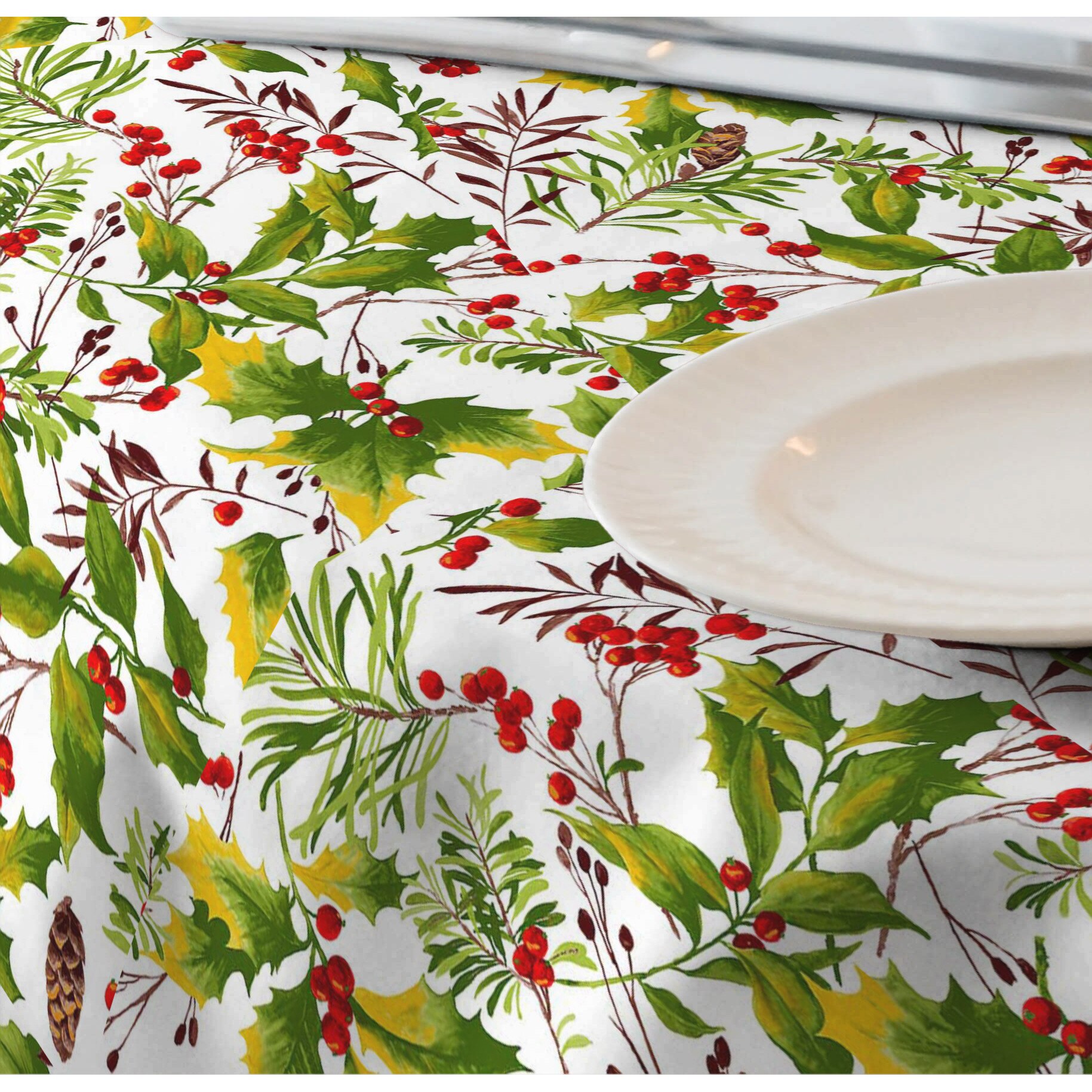 Fata de masa anti-pete Casa de bumbac, Buche de Noel, 100x140 cm, rosu si verde